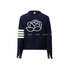 톰브라운 메리노 울 사선 로즈 아이콘 후디 가디건 네이비