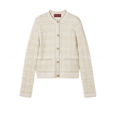 구찌 울 & 라메 체크 자카드 가디건 화이트