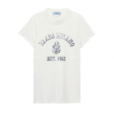 프라다 화이트 프린트 저지 티셔츠