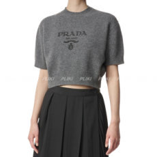프라다 여성 로고 크롭 반소매 니트