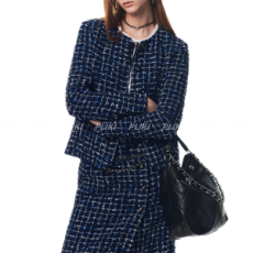 샤넬 2025 SS 네이비 믹스 트위드 버튼 재킷