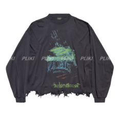 발렌시아가 드라이 임프린트 워시드 빈티지 크롭 롱슬리브 티셔츠 블랙