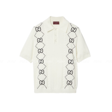 구찌 GG 인타르시아 코튼 니트 폴로 탑 화이트