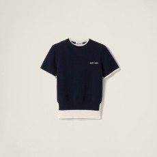 미우 미우 캐시미어 앤 울 크루넥 스웨터 블루 화이트