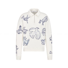 디올 화이트 코튼 플리스 지퍼 칼라 스웨트셔츠