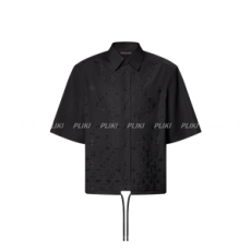 루이비통 모노그램 플라워 엠브로이디드 쇼트 슬리브드 셔츠 블랙