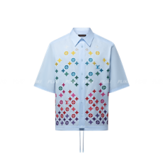 루이비통 모노그램 플라워 엠브로이디드 쇼트 슬리브드 셔츠 블루