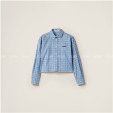 미우미우 셀레스트 블루 체크 포플린 셔츠