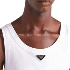 프라다 삼각 로고 코튼 탱크 탑 화이트