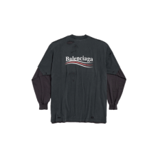 남성 폴리티컬 캠페인 롱 슬리브 레이어드 티셔츠 블랙