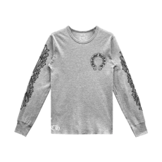 크롬하츠 홀스슈 로고 와플 써멀 플로럴 롱슬리브 티셔츠 그레이