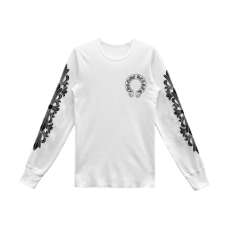 크롬하츠 홀스슈 로고 와플 써멀 플로럴 롱슬리브 티셔츠 화이트