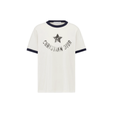 디올 리비에라 코튼 저지 티셔츠 – 에크루 & 네이비 블루