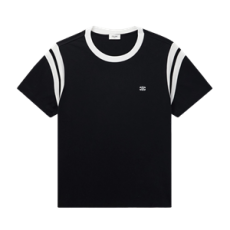 셀린느 로고 자수 스트라이프 코튼 저지 티셔츠