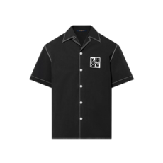 루이비통 엠브로이더드 쇼트 슬리브드 코튼 셔츠 블랙