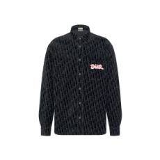 디올 x 카우스 코튼 블렌드 데님 오버셔츠 블루