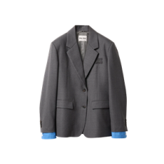 미우미우 싱글 브레스티드 개버딘 자켓 앤트러사이트 그레이