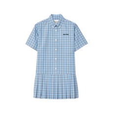 미우미우 플리츠 체크 포플린 드레스 셀레스트 블루