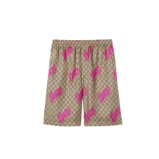 구찌 자수 캔버스 리넨 블렌드 반바지