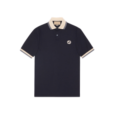 구찌 코튼 폴로 셔츠 인터로킹 G 다크 블루