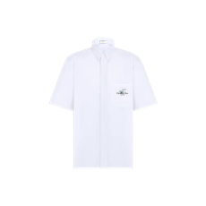 디올 은방울꽃 자수 반소매 셔츠 화이트 코튼 포플린