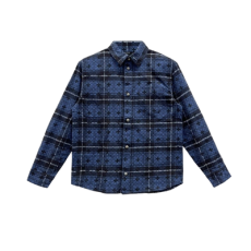크롬하츠 블루 모노그램 크로스 실버버튼 키즈 플란넬 셔츠
