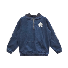 크롬하츠 레더 세미터리 트리플 크로스 데님 쿼터 집업 자켓