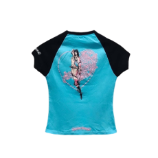 크롬하츠 데들리돌 블루 & 블랙 크롭 베이비 티셔츠