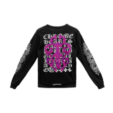 크롬하츠 핑크 대거 스크립트 로고 롱슬리브 티셔츠 블랙