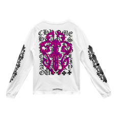 크롬하츠 핑크 대거 스크립트 로고 롱슬리브 티셔츠 화이트