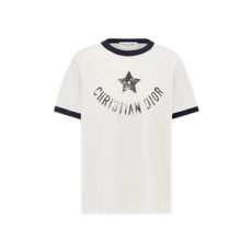 디올 리비에라 티셔츠 코튼 저지 에크루 네이비 블루