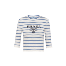 프라다 슈퍼파인 울 크루넥 스웨터 마블 그레이 페리윙클 블루