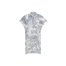 디올 리베라 캡 슬리브 롱 블라우스 화이트 & 네이비 블루 Toile de Jouy Sauvage 코튼 모슬린