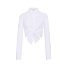 디올 리베라 타이 크롭 블라우스 화이트 코튼 포플린