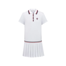 디올 바이브 플리츠 쇼트 폴로 드레스 화이트 코튼 블렌드 저지 & 쓰리톤 시그니처