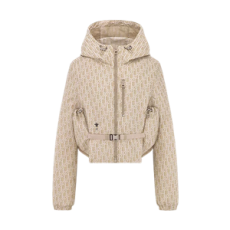 디올 크롭 후드 재킷 베이지 디올 오블리크 모티브 테크니컬 자카드 태피터