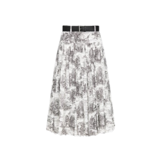 디올 벨트 미디 스커트 화이트 코튼 모슬린