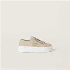 미우미우 로고 장식 데님 스니커즈 베이지