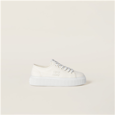 미우미우 로고 장식 데님 스니커즈 아이보리