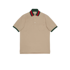 구찌 웹 카라 코튼 피케 폴로 셔츠 베이지