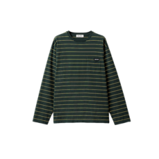 미우미우 롱 슬리브 코튼 저지 티셔츠 보틀그린 & 옐로우