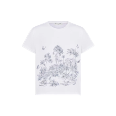 디올 리베라 티셔츠 화이트 & 블루 Toile de Jouy Palms 코튼 린넨 저지