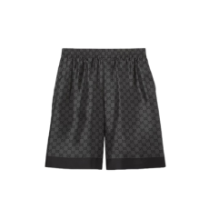 구찌 프린트 실크 트윌 볼링 쇼츠 블랙 & 그레이
