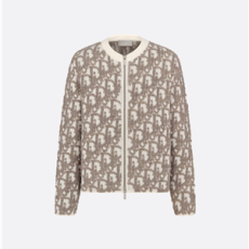 디올 오블리크 가디건 화이트 울 코튼 블렌드 자카드