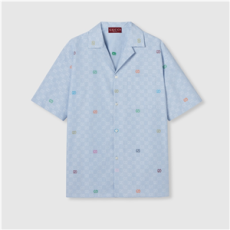 구찌 스트라이프 코튼 볼링 셔츠 라이트 블루/화이트