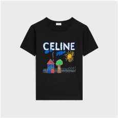 셀린느 레큘러 티셔츠 코튼 저지 블랙/멀티컬러