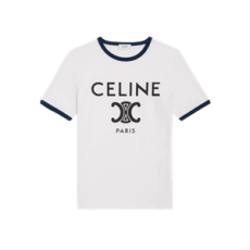 셀린느 파리 티셔츠 코튼 저지 오프 화이트 네이비 블랙