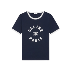 셀린느 트리옹프 티셔츠 코튼 저지 블루 페트롤 오프 화이트