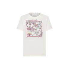 디올 수비니어 티셔츠 화이트 멀티컬러 코튼 및 리넨 저지