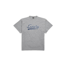 발렌시아가 남성 럭셔리 스크립트 오버사이즈 티셔츠 다크 헤더 그레이/블루